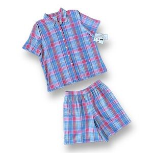 Vintage Koret Blue & Pink Plaid Short 2 Piece Set